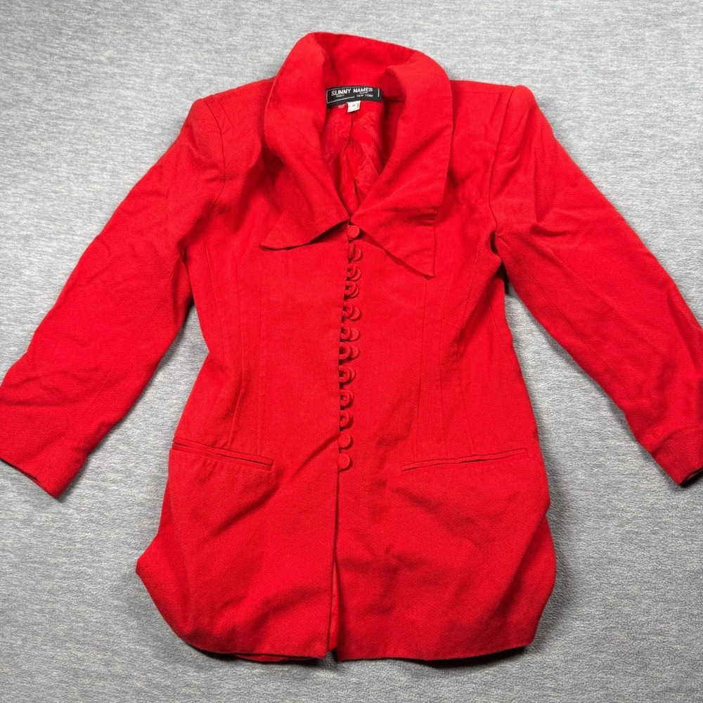 Sunny Names Blazer Women 8 Red Textured Long Sleeve Button Front Collared Jacket